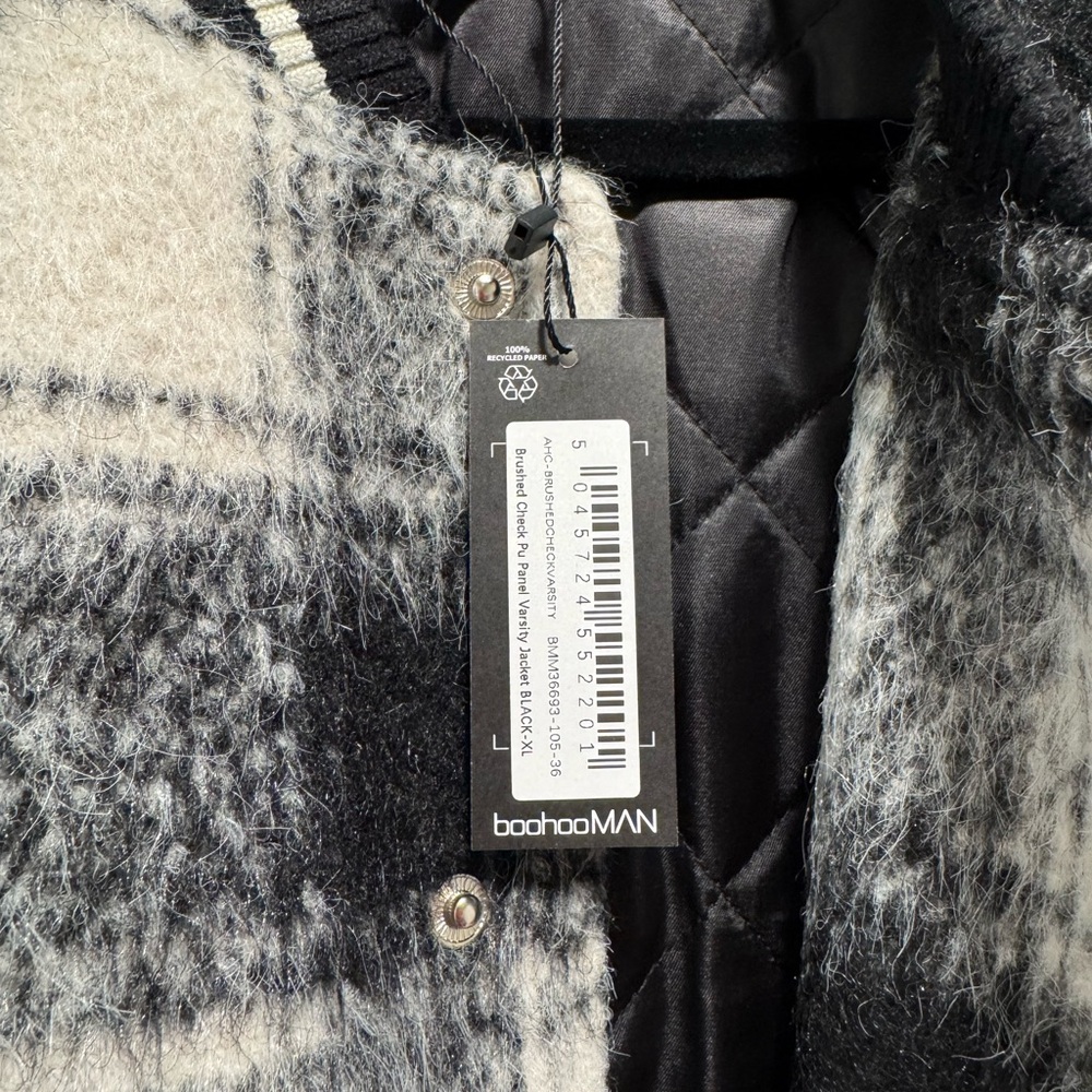 Boohoo Black and Cream Plaid Bomber Jacket - Picture 3 of 7